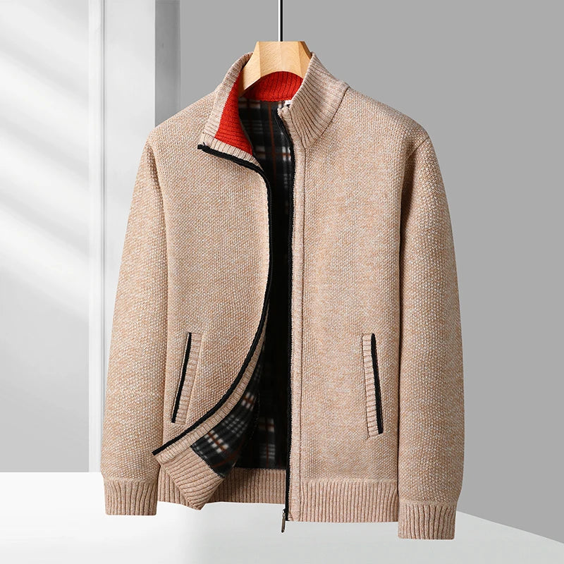 Men's Knitted Cardigan Jacket Autumn Winter Plush Sweater Men's.