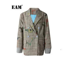 EAM Green Brief Blazer Women Big Size Casual .