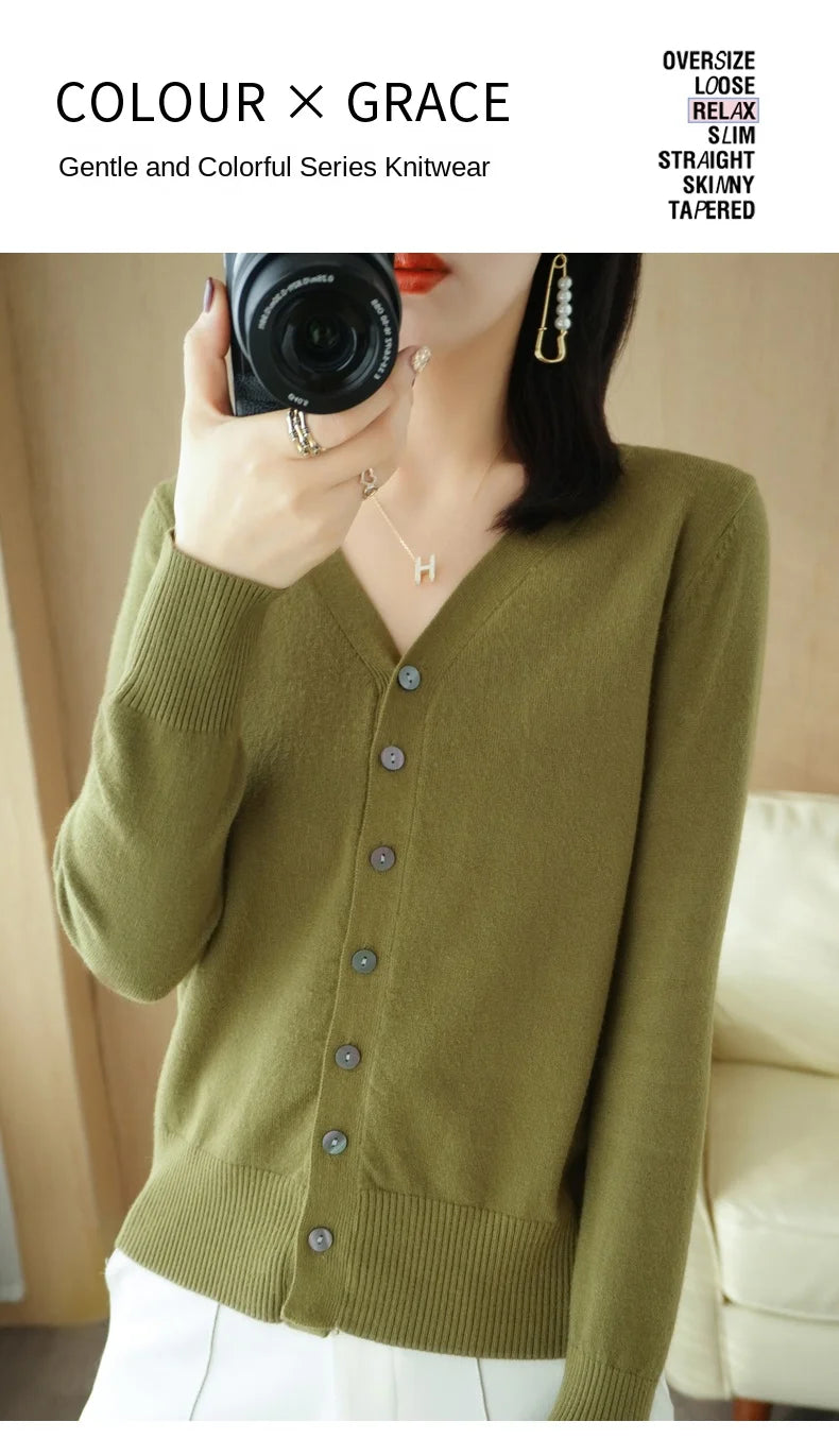 Cashmere Knit Cardigan V-Neck Solid Color Fashion High-Grade Comfortable.