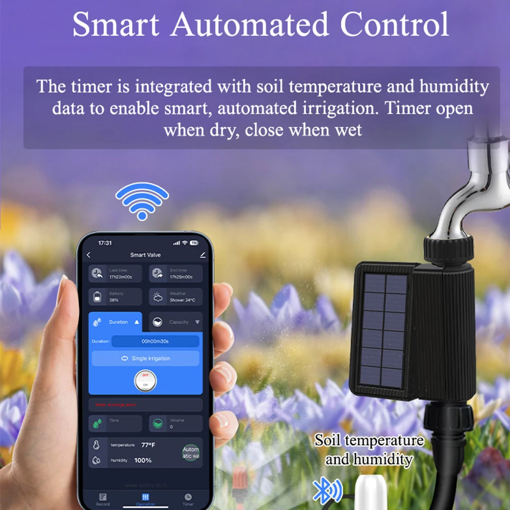 Tuya Smart Wifi Watering Timer Solar Energy Sprinkler Drip Irrigation System.