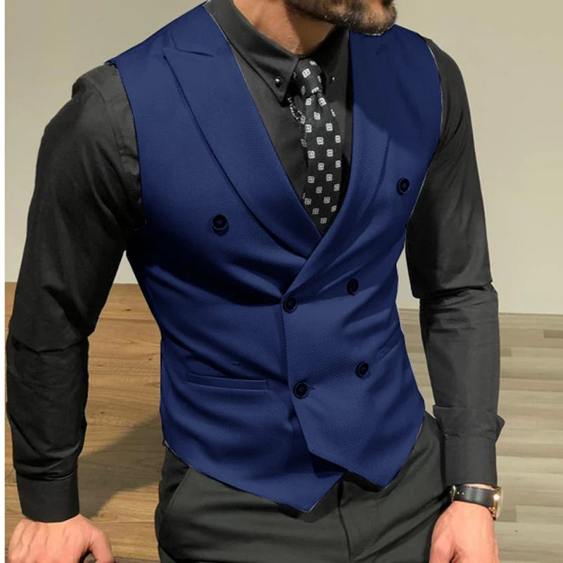 Sleeveless Men's Suit Vests with Double Breasted Slim Fit .