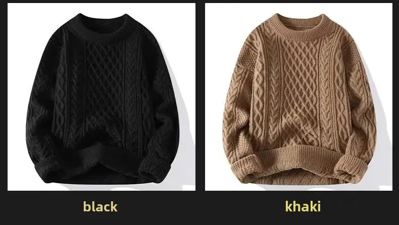 Trendy Knitted Sweater For Men Casual Round Neck Warm Inner Loose.