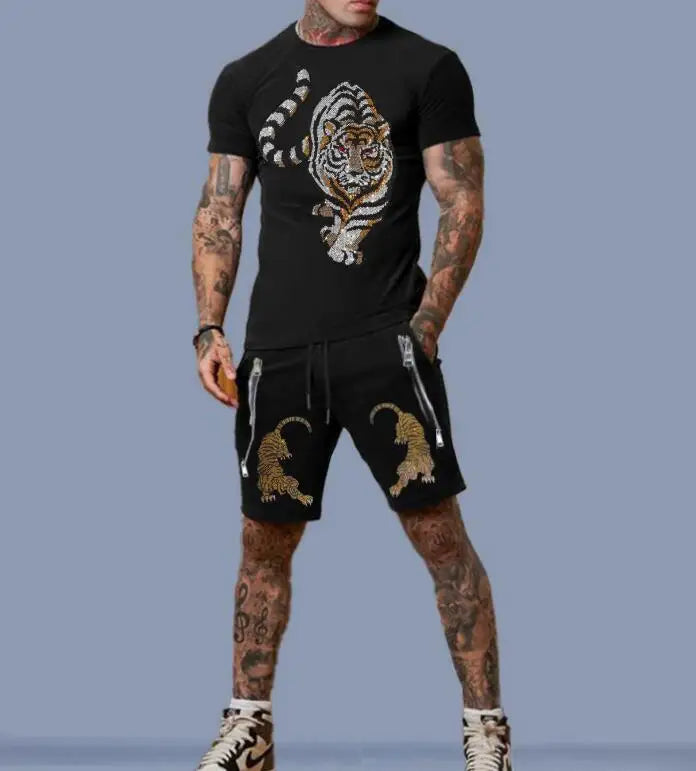 2024 Rhinestones outfit Men  style Fashion Casual Streetwear tracksuit  New men  brand designer