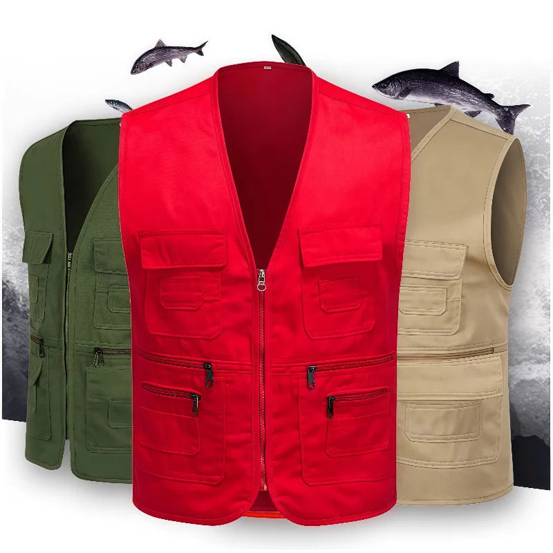 Work Clothes Vest Multi-pocket Solid Color Casual Sleeveless.