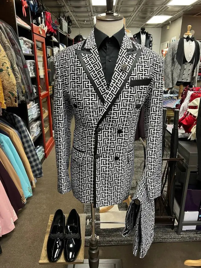 Plaid Men Suits for Gentleman Fashion Prom Party 3 Pcs Groom.