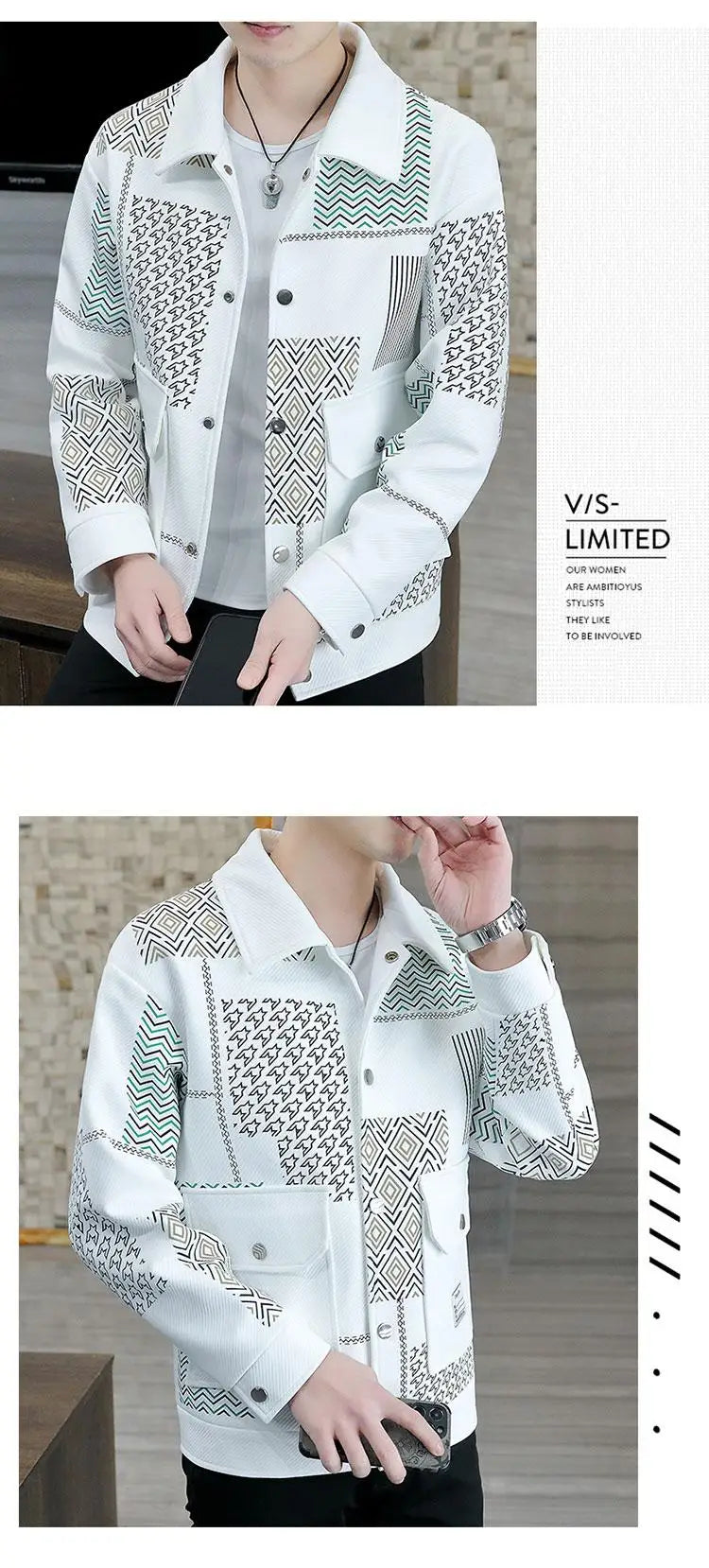 Brand Clothing Spring Autumn Men Coats Lapel Slim Print Jacket.