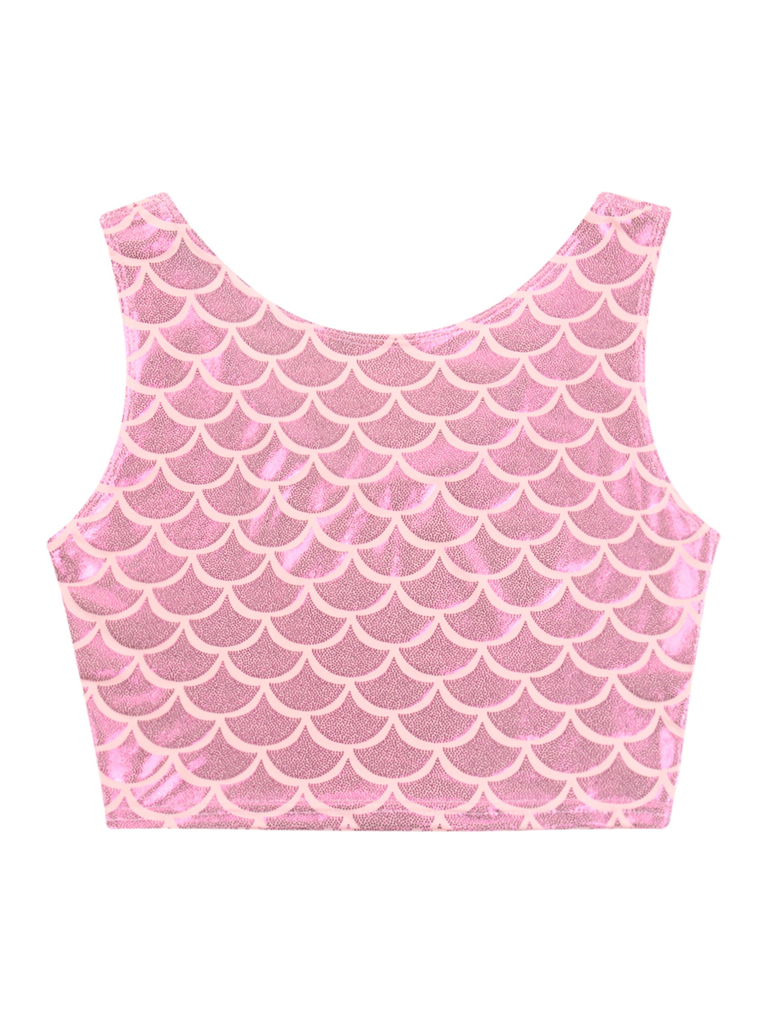 Women Shiny Metallic Crop Top Y2K Mermaid Fish Scale Print Cropped Tank Top Vest Festival Rave Pole Dance Costume Party Clubwear