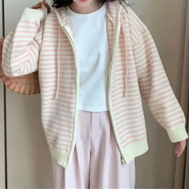 Striped Knit Cardigan Autumn and Winter New Loose Sweet.