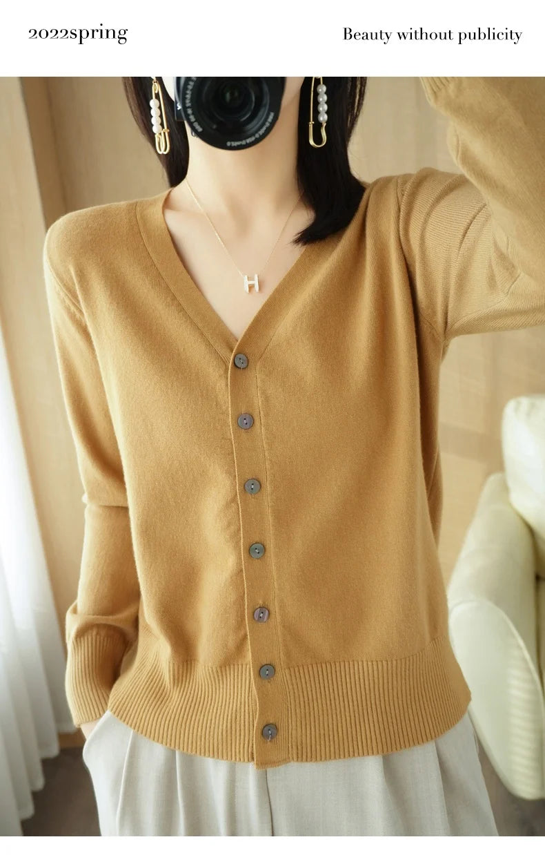 Cashmere Knit Cardigan V-Neck Solid Color Fashion High-Grade Comfortable.