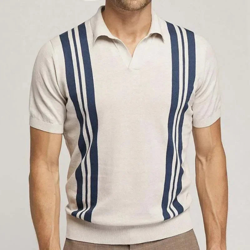 Men's Polo Shirts Vintage Striped Lightweight Knit Golf Shirts Classic Casual Short Sleeves Tops Male Business Social Shirt