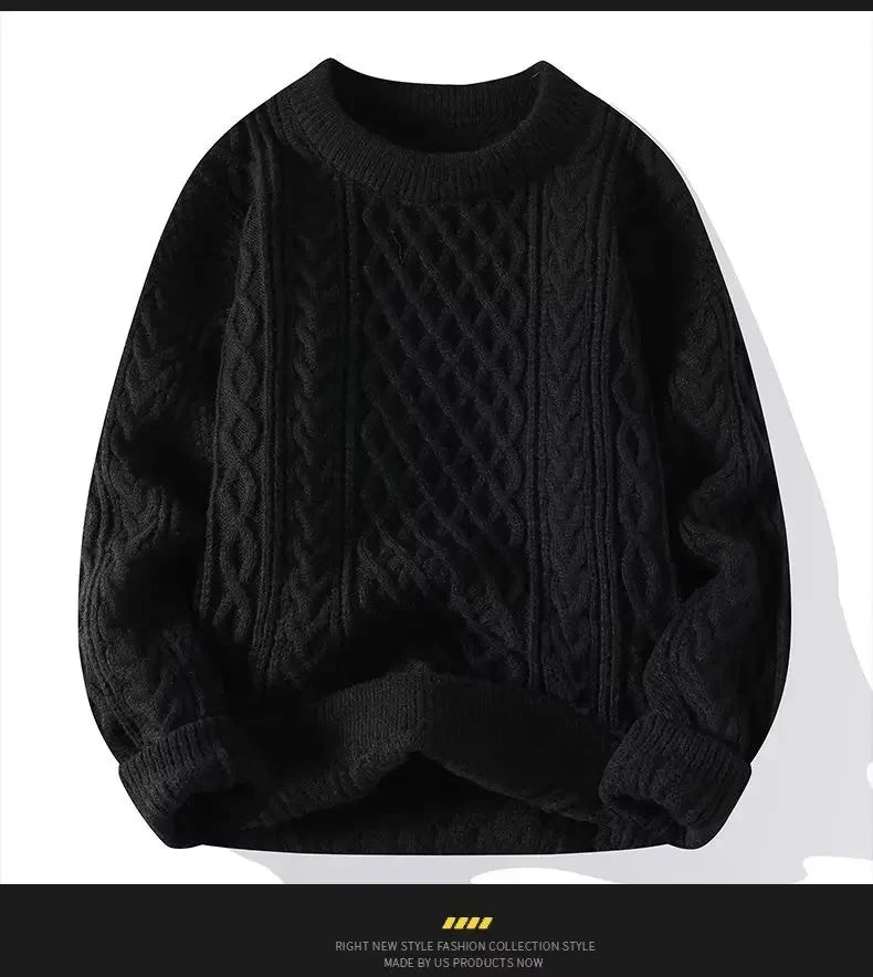Trendy Knitted Sweater For Men Casual Round Neck Warm Inner Loose.