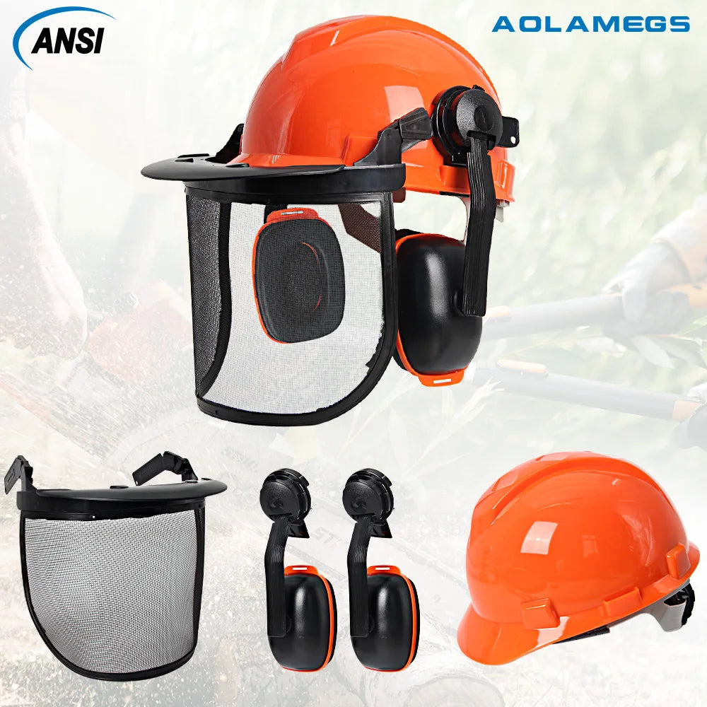 Forestry Safety Helmet Set Multifunction Protective Hard Hat Full Face.