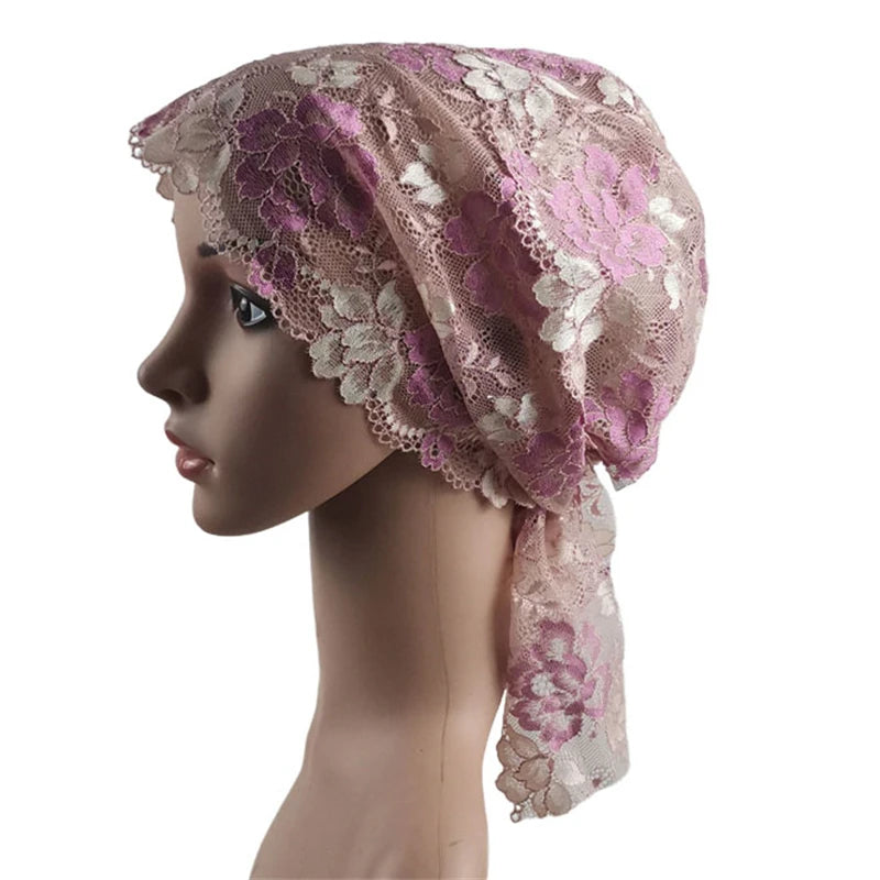 Muslim Women Head Scarf Lace Flower Underscarf Elastic Hijab  Cover Headwrap Chemo Cap Islam Headband Bonnet Turbante Mujer