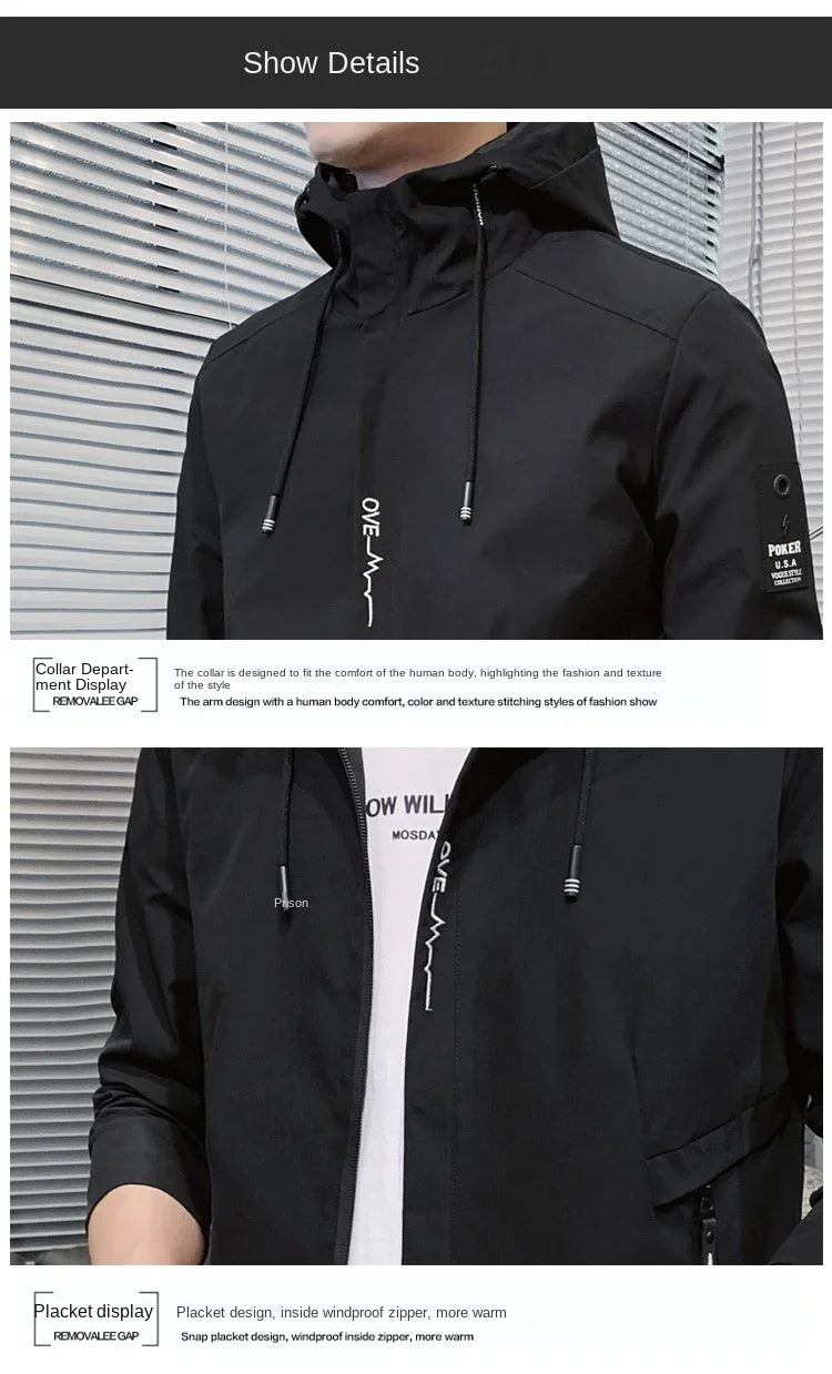 Fashion Solid Color Hooded Large Size Jacket Men's Casual.