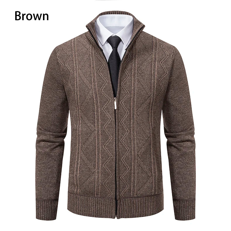Men's Knitted Cardigan Jacket Autumn Winter Plush Sweater Men's.