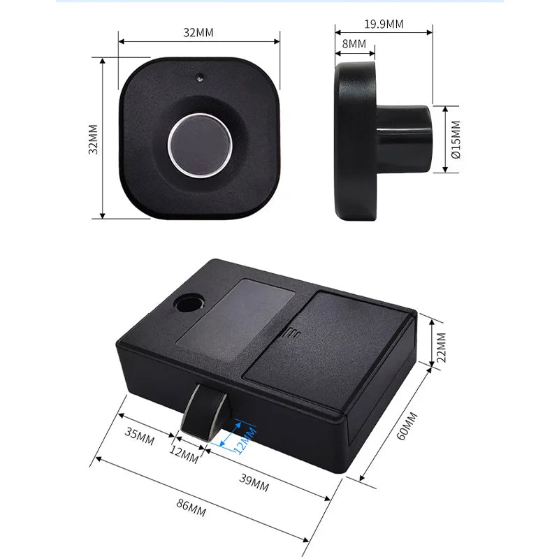 Biometric Fingerprint Lock Black Keyless Cabinet Lock Smart Drawer Locks .