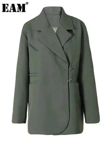 EAM Green Brief Blazer Women Big Size Casual .