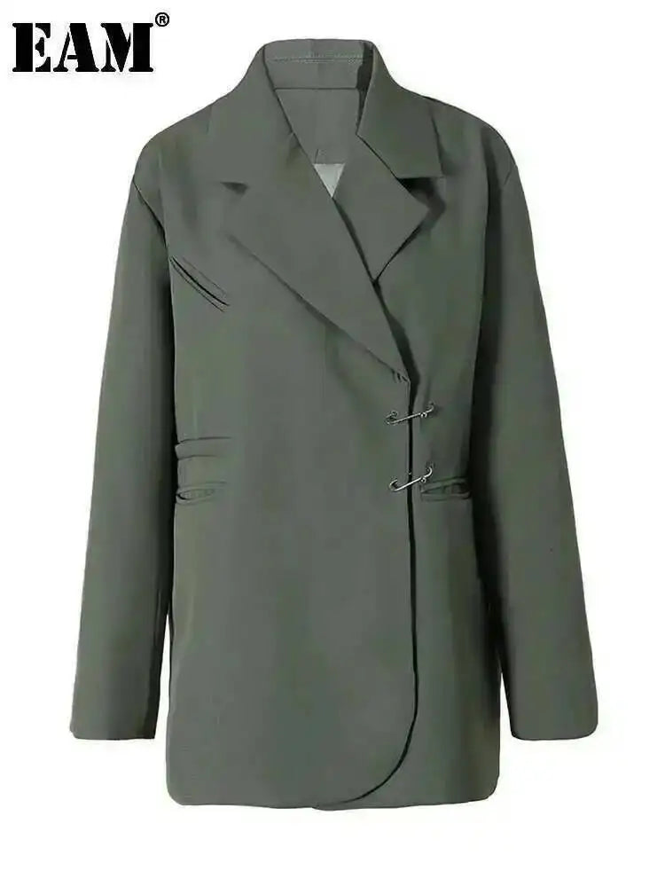 EAM Green Brief Blazer Women Big Size Casual .