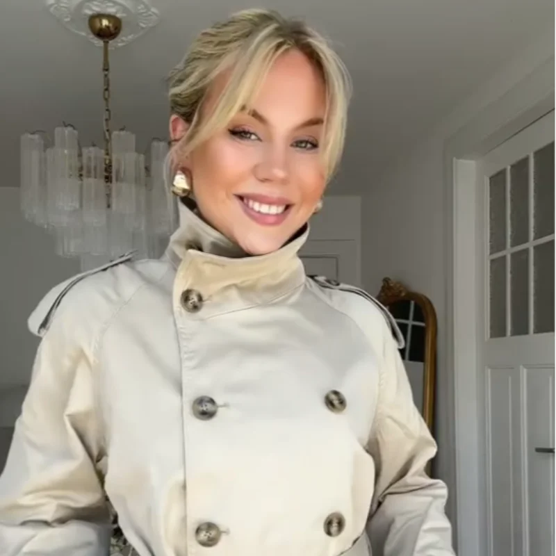 Fashion Women's Short Belt Jackets Long Sleeve Stand Collar Double Breasted Female Coat 2025 Autumn Lady Solid Outwear