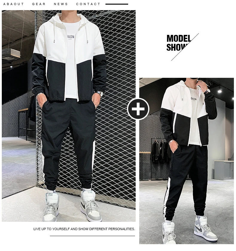 Spring Autumn Men Tracksuit Casual Set Mens Joggers Hooded Sportswear Jackets Pants 2 Piece Sets Hip Hop Running Sports Suit