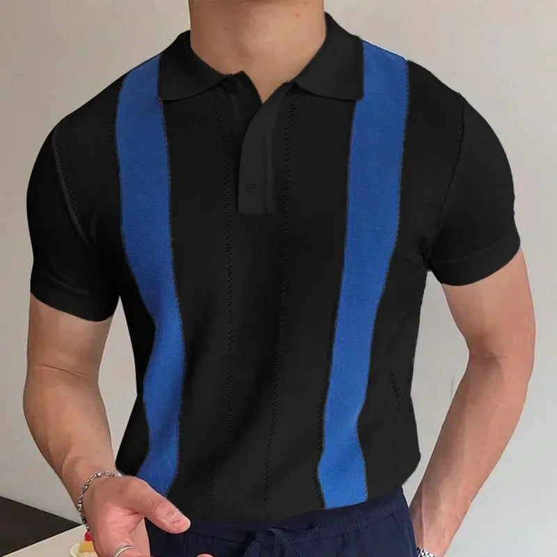 Men's Polo Shirts Vintage Striped Lightweight Knit Golf Shirts Classic Casual Short Sleeves Tops Male Business Social Shirt