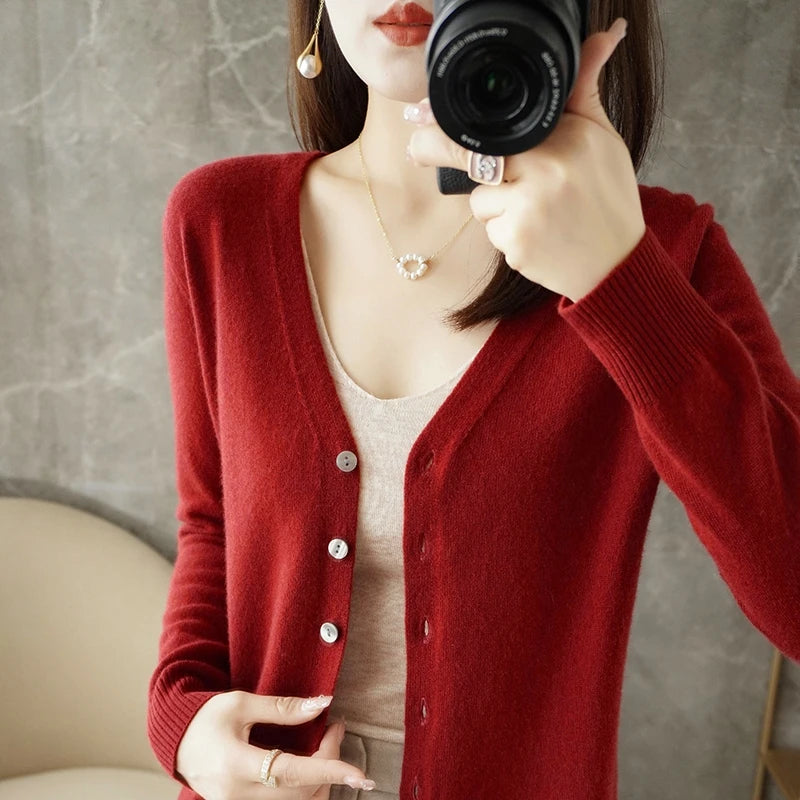 New V-Neck Temperament Small Fragrant Wind Women Loose Sweater .