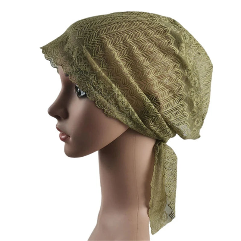 Muslim Women Head Scarf Lace Flower Underscarf Elastic Hijab  Cover Headwrap Chemo Cap Islam Headband Bonnet Turbante Mujer