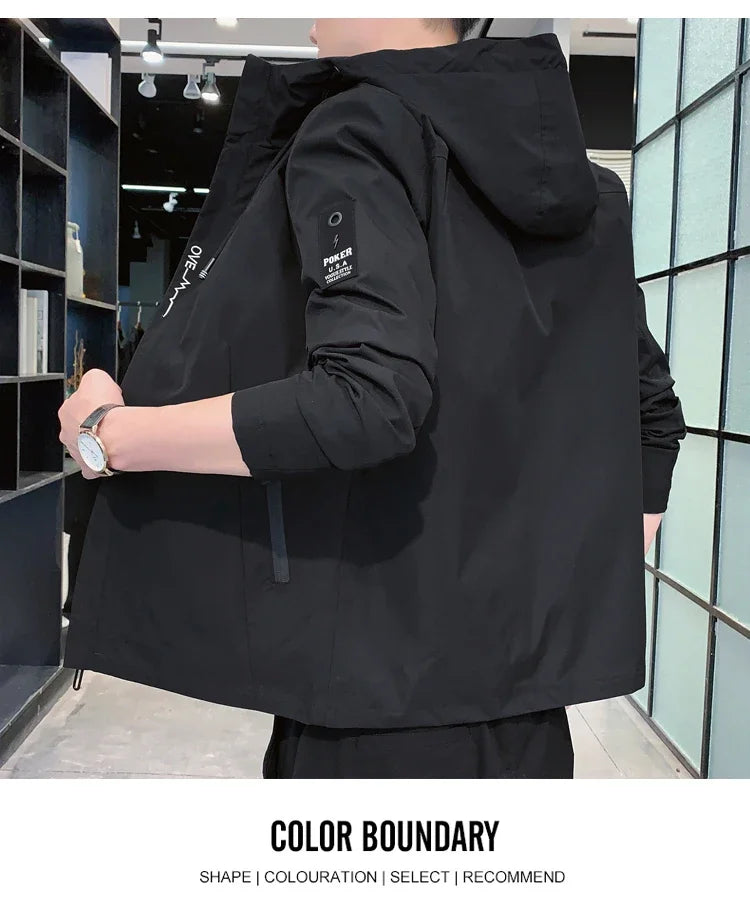 Fashion Solid Color Hooded Large Size Jacket Men's Casual.