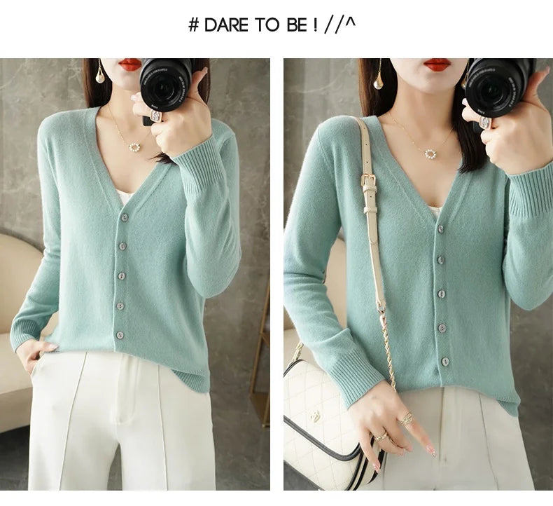 New V-Neck Temperament Small Fragrant Wind Women Loose Sweater .