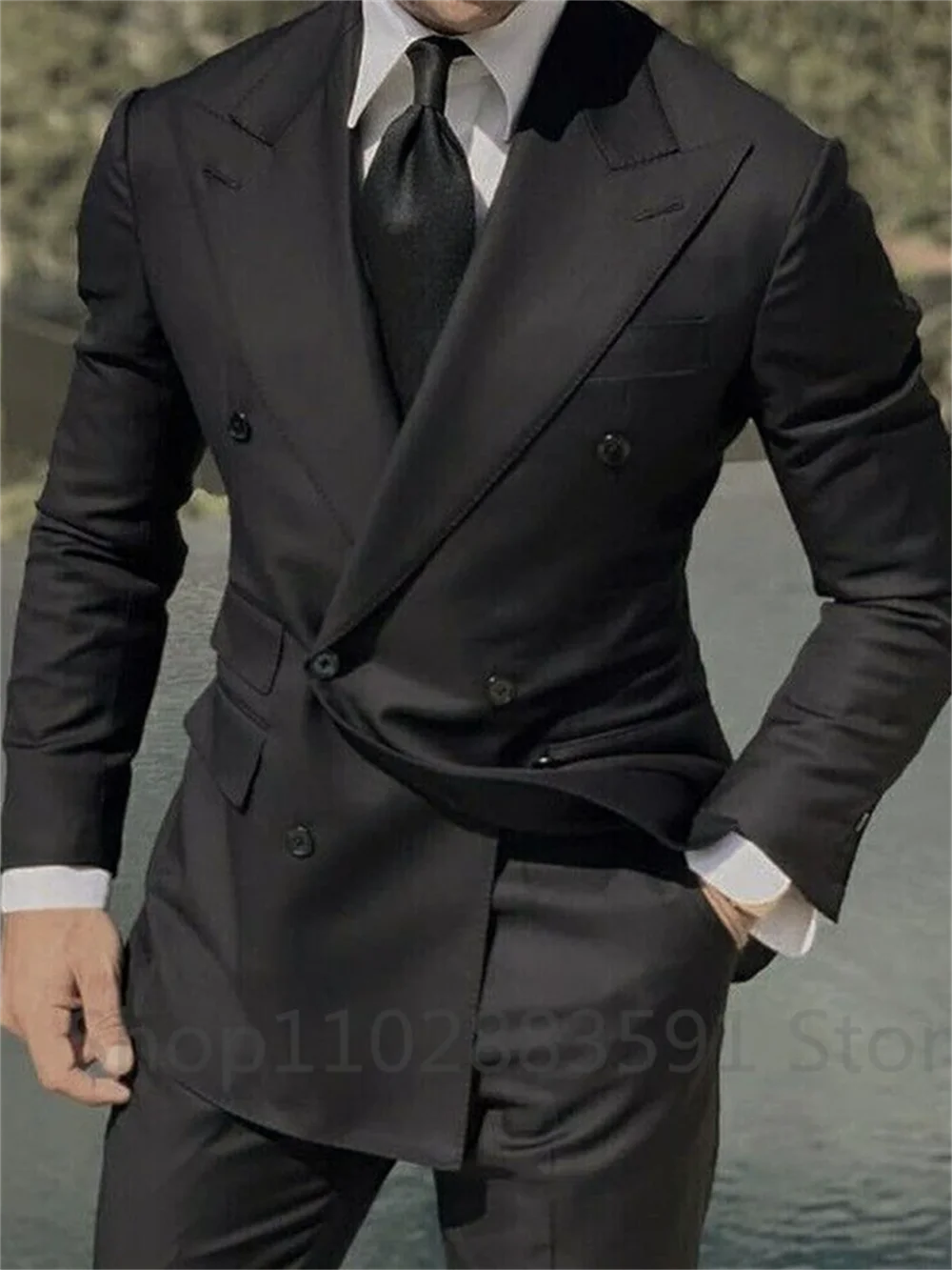 1 Piece Navy Blue Double Breasted Jacket Only Costume Homme Men .