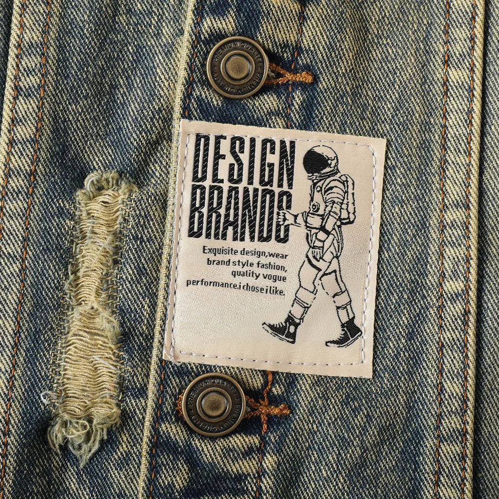 Men's Fashion Vintage Destroyed Jeans Jacket High Street.