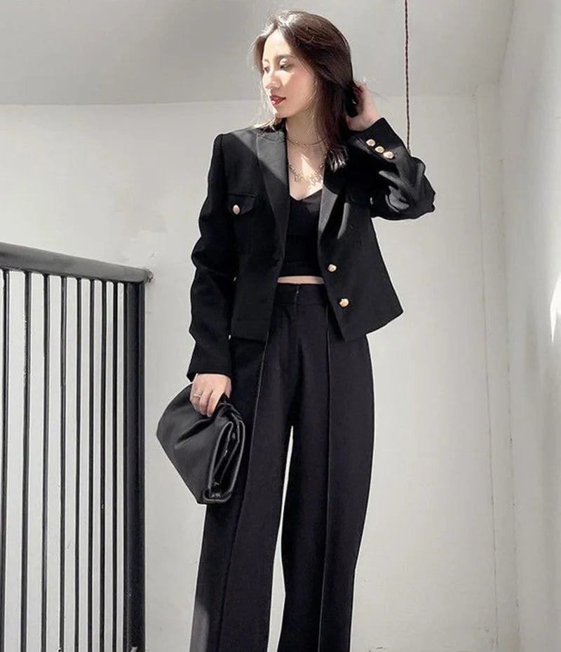 Zoki Casual Black Blazer Coats Women Fashion Slim Long Sleeve .