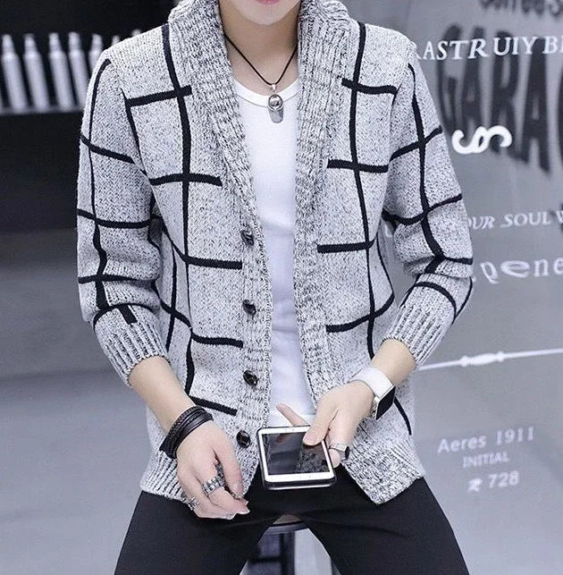 Man Clothes Cardigan Knitted Sweaters for Men No Hoodie Patchwork.