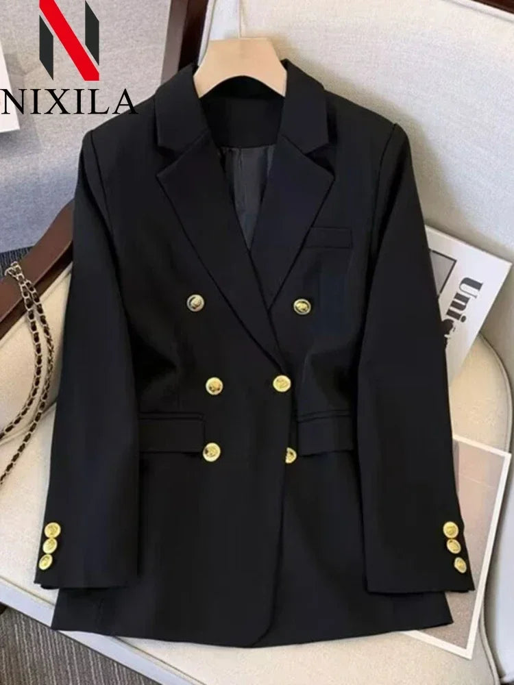 Spring Autumn Women Chic Office Lady Double Breasted Blazer .