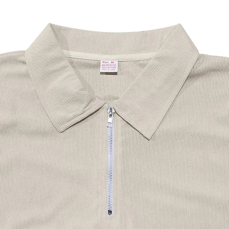 Casual Mens Corduroy Suits Short Sleeve Zipper Polo Shirts And Pants Mens Two Piece Sets Streetwear 2024 Summer Fashion Outfits