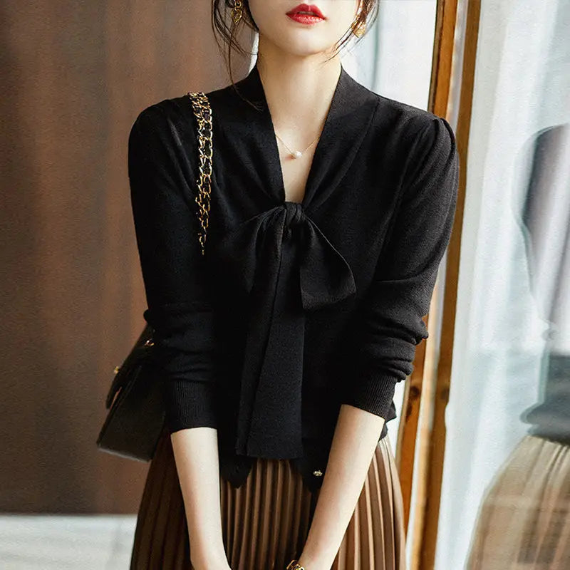 Women Clothing Fashion Elegant Scarf Collar Pullover Autumn Winter.