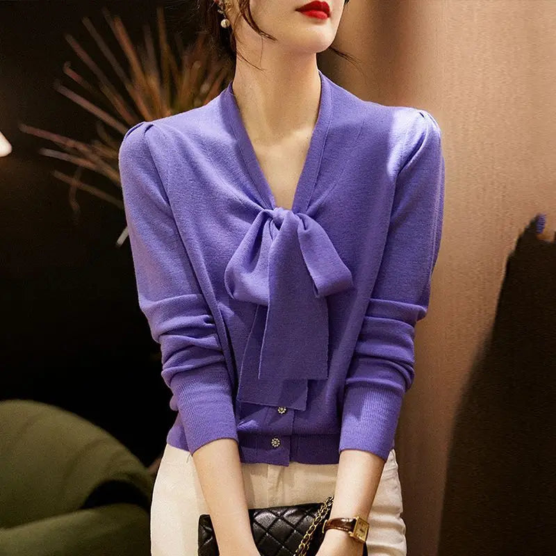 Women Clothing Fashion Elegant Scarf Collar Pullover Autumn Winter.