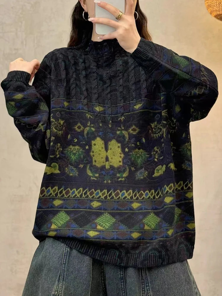 Amax luluE Fashion Pullover Woman Winter Printed Loose.