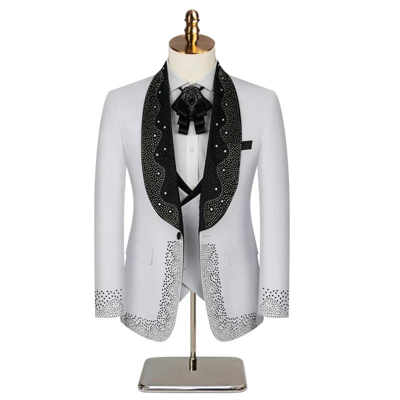 Elegant Groom Wedding Tuxedo Formal Prom Party Male Suit Slim (Blazer+Vest+Pants)