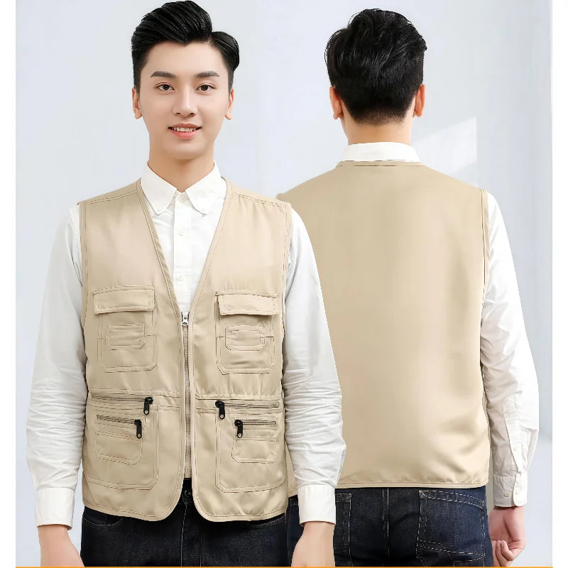 Work Clothes Vest Multi-pocket Solid Color Casual Sleeveless.