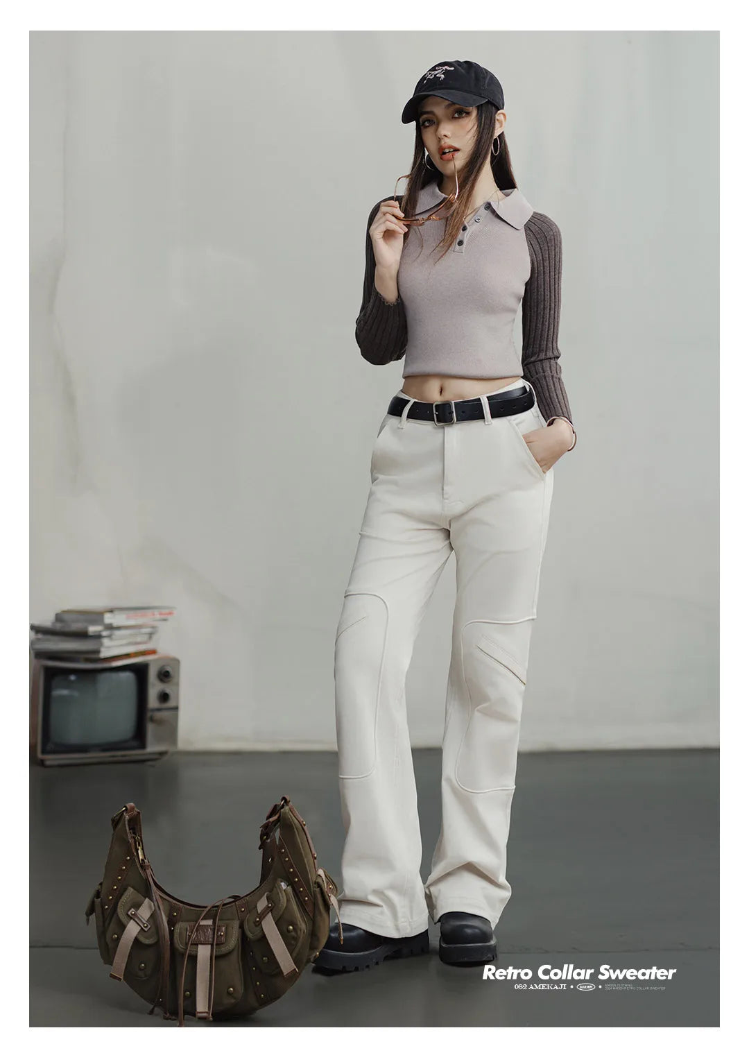 Maden Casual Spliced Knitted Sweater Button Slim Fit Bottoming Versatile Sweater .