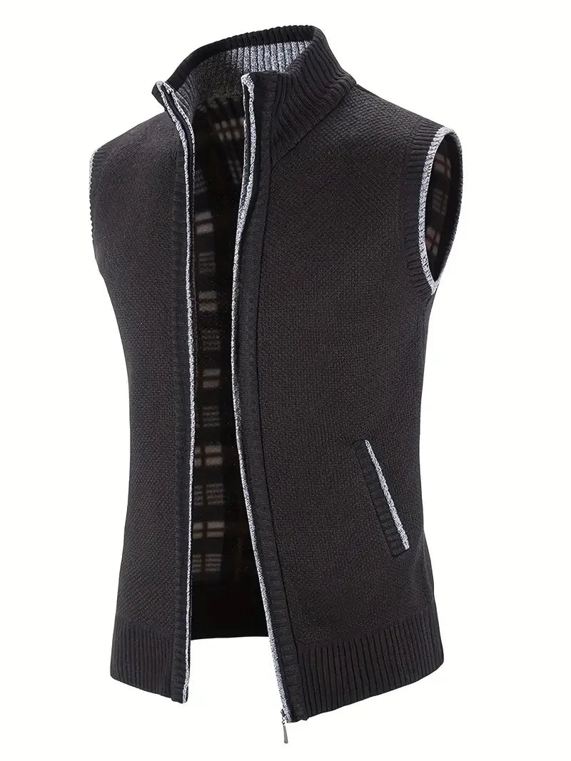 Man Winter Sweater Solid Color Vest Leisure And Comfortable Warm.