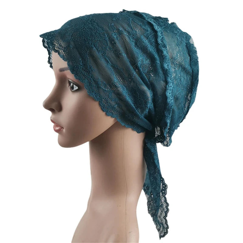 Muslim Women Head Scarf Lace Flower Underscarf Elastic Hijab  Cover Headwrap Chemo Cap Islam Headband Bonnet Turbante Mujer