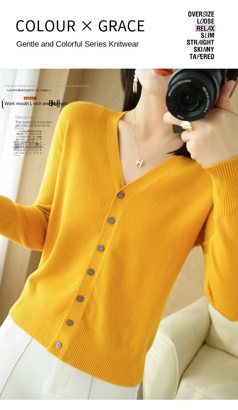Cashmere Knit Cardigan V-Neck Solid Color Fashion High-Grade Comfortable.