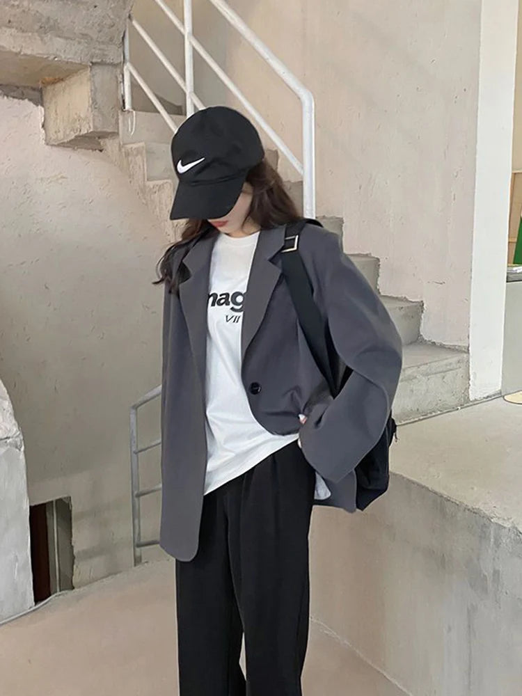 Jmprs Harajuku Grey Blazer Coat Women Korean .