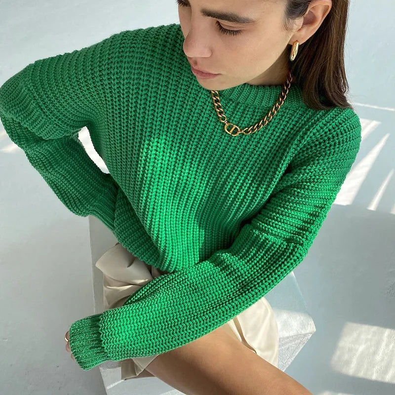 Casual O-neck Long Sleeve Sweater Blouse Office Lady .