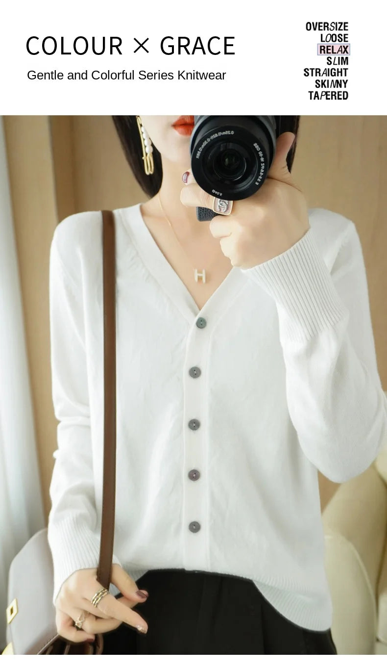 Cashmere Knit Cardigan V-Neck Solid Color Fashion High-Grade Comfortable.