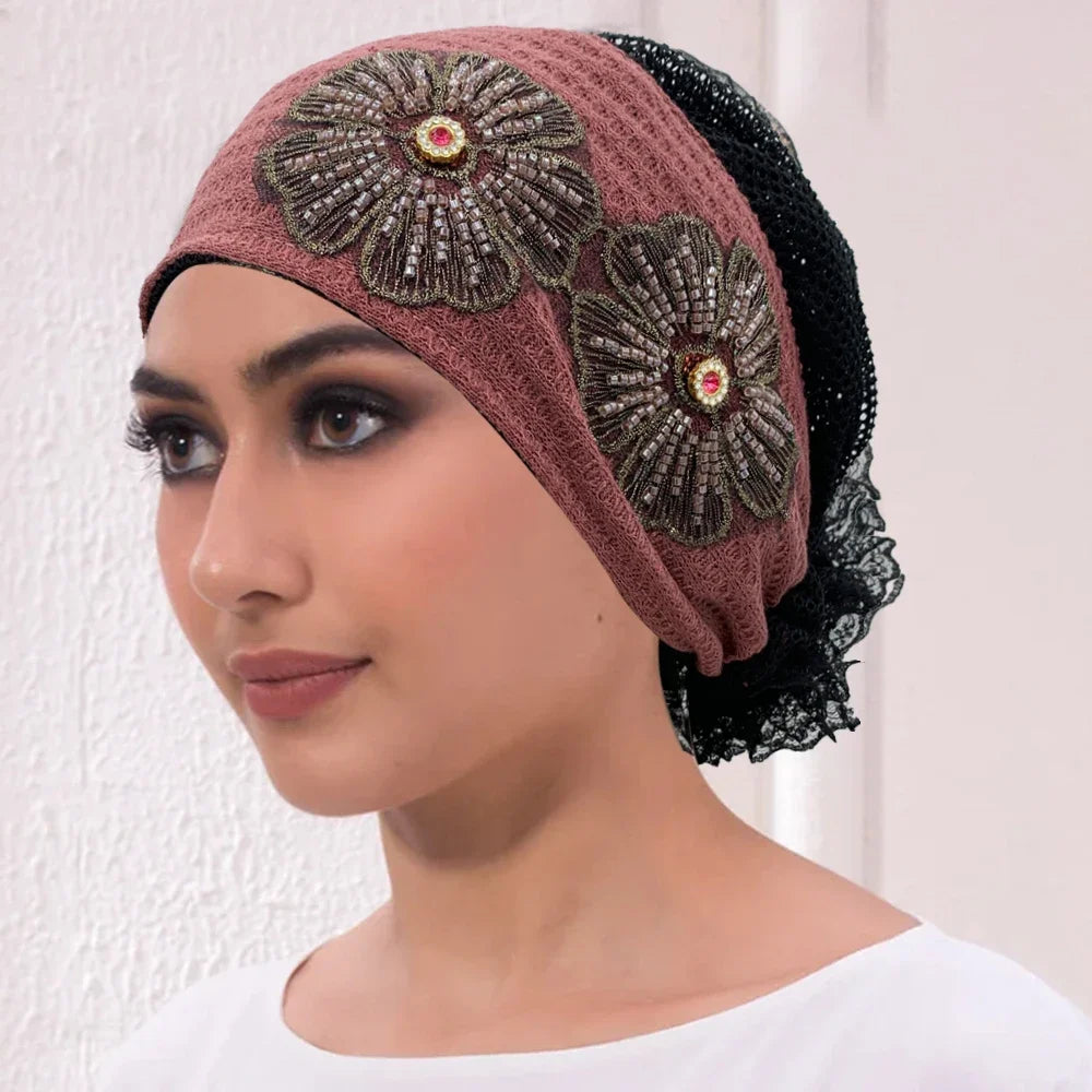 Muslim Under Scarf Hat Cancer Chemo Hats Turbante mujer Embroidery.