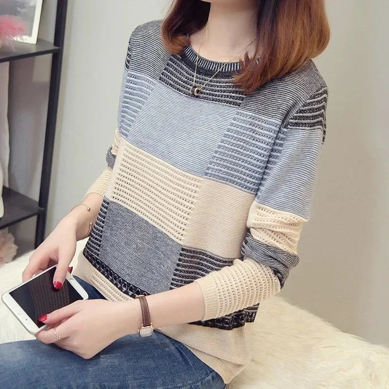 Sweater Women Purple Striped Stripes Pullover Thin Knitting .