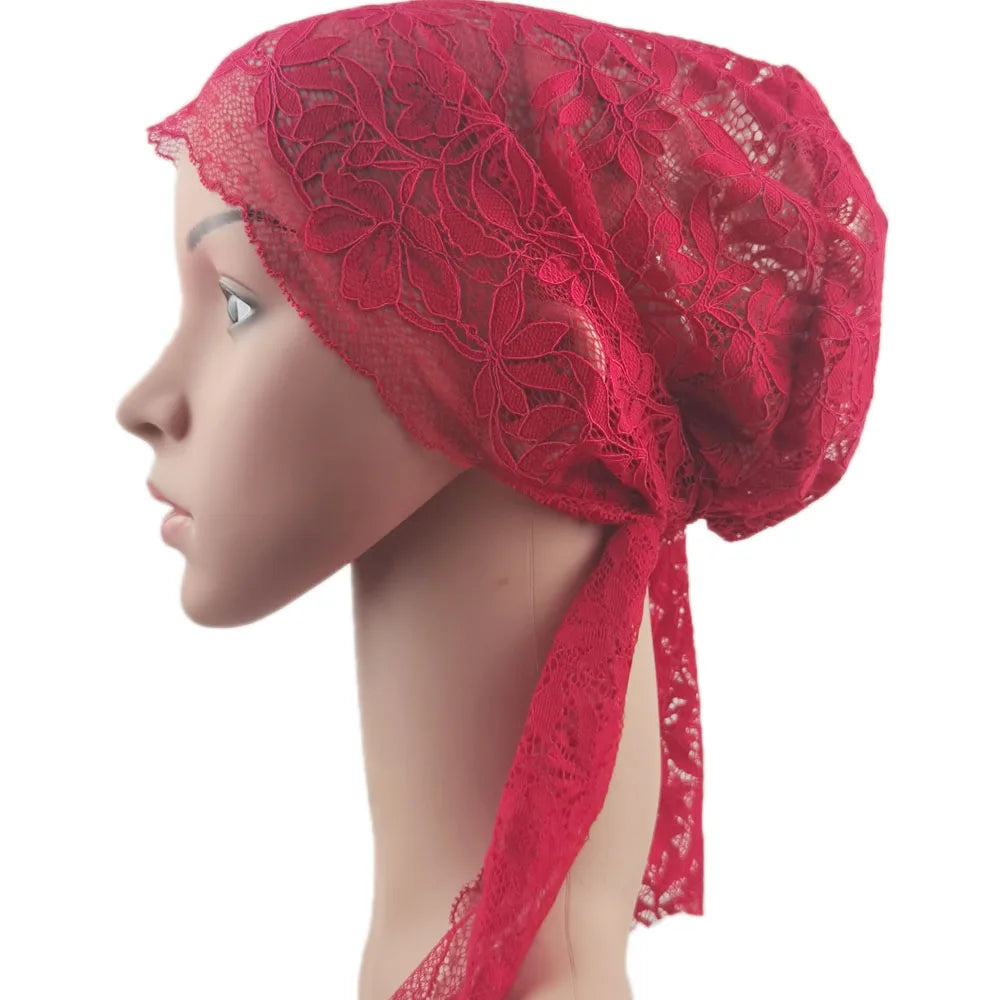 Muslim Women Head Scarf Lace Flower Underscarf Elastic Hijab  Cover Headwrap Chemo Cap Islam Headband Bonnet Turbante Mujer